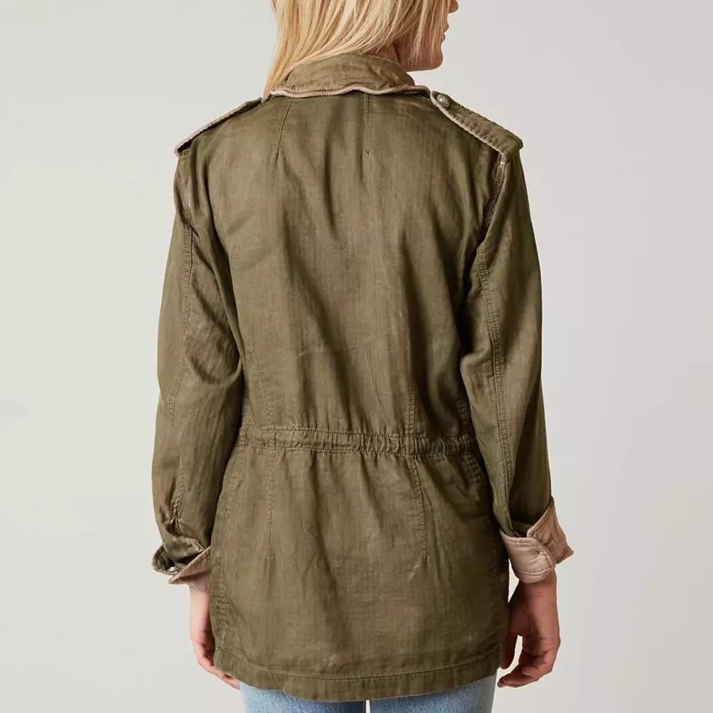 Free People Double Cloth Military Jacket Blue size XS 100% Cotton - Picture 3 of 14